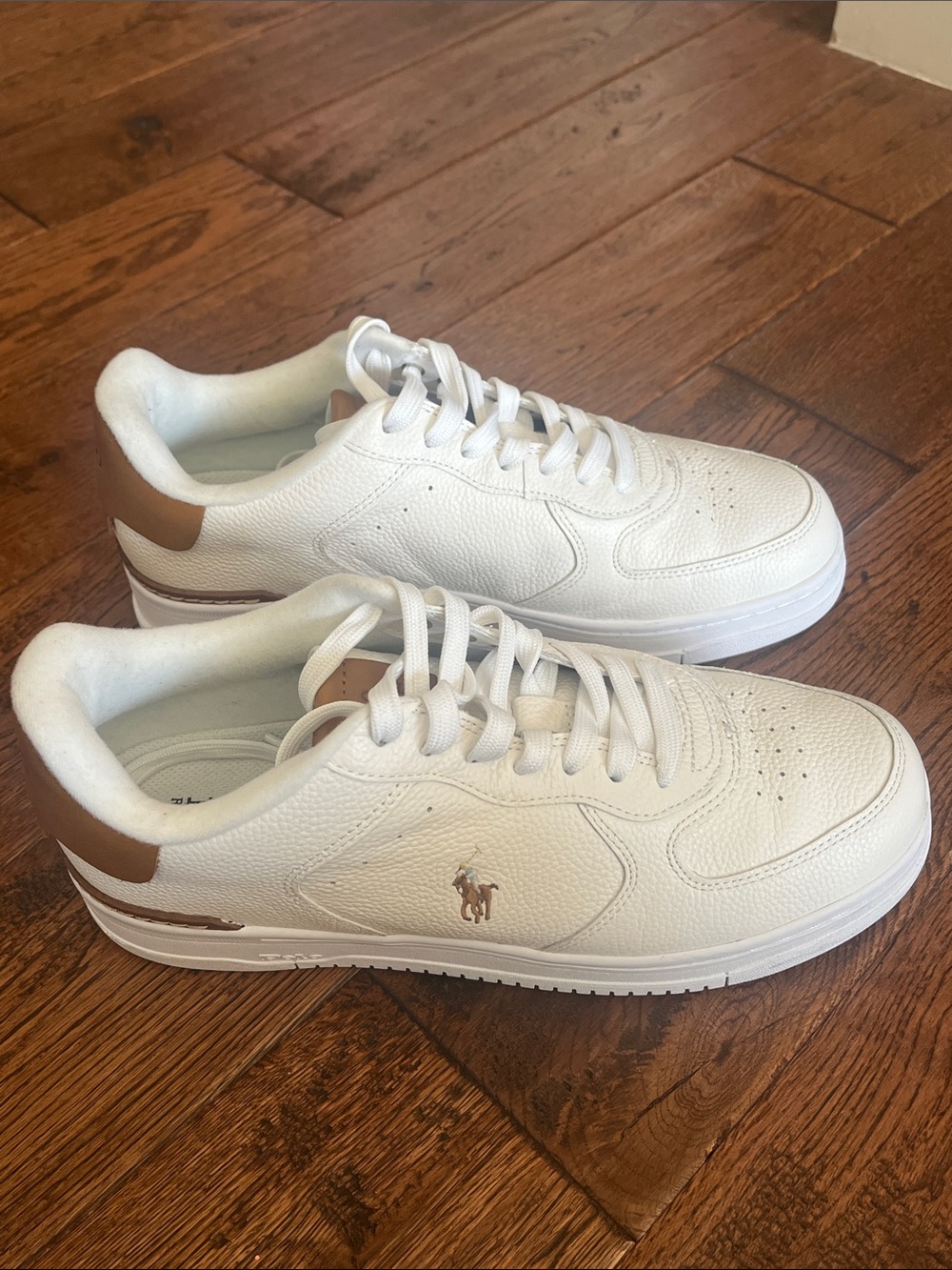 Masters White Sneakers with Tan Heel Accents